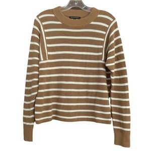 Banana Republic Merino Wool Cotton Fall Caramel  Cream Striped Sweater Sz M